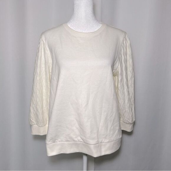 Nautica Tops - NWT Nautica Jeans Ivory Sweatshirt Women’s Medium Puff 3/4 Sleeve Crew Neck